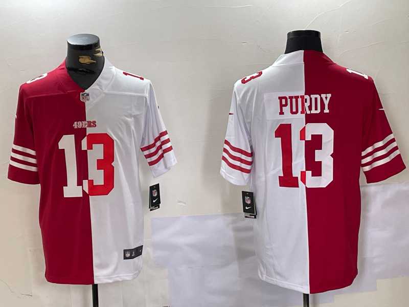 Men%27s San Francisco 49ers #13 Brock Purdy Red White Split Vapor Limited Stitched Jersey Dzhi